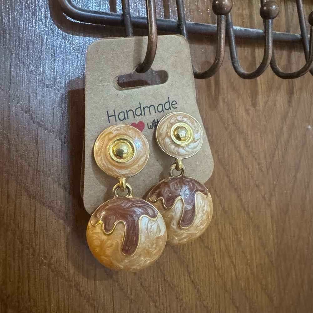 Gold and Brown Industrial Dangle Earrings